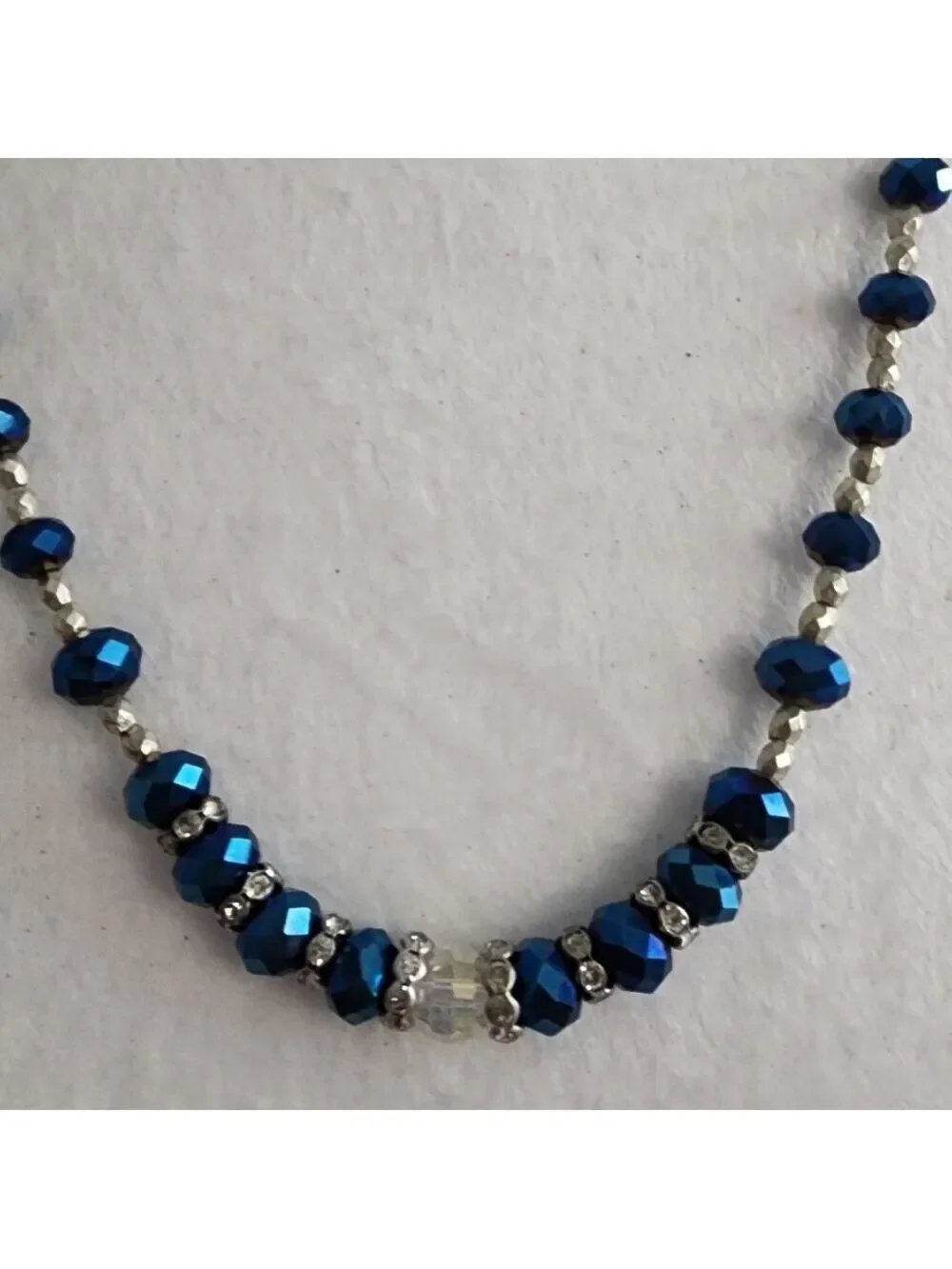 Iridescent Blue Glass Beaded Necklace
